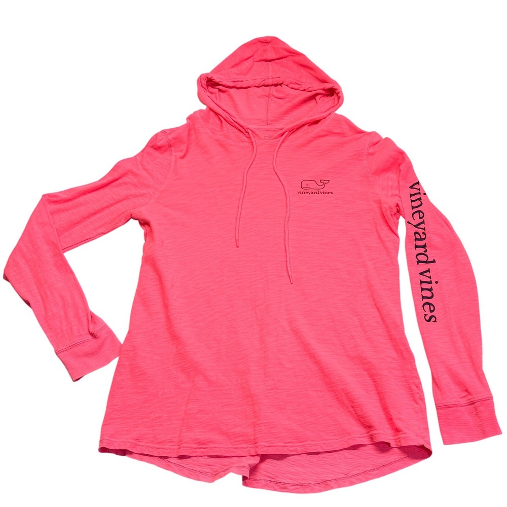 Vineyard Vines Womens Neon Pink Whale Logo Long Sleeve Hooded T-Shirt Small
